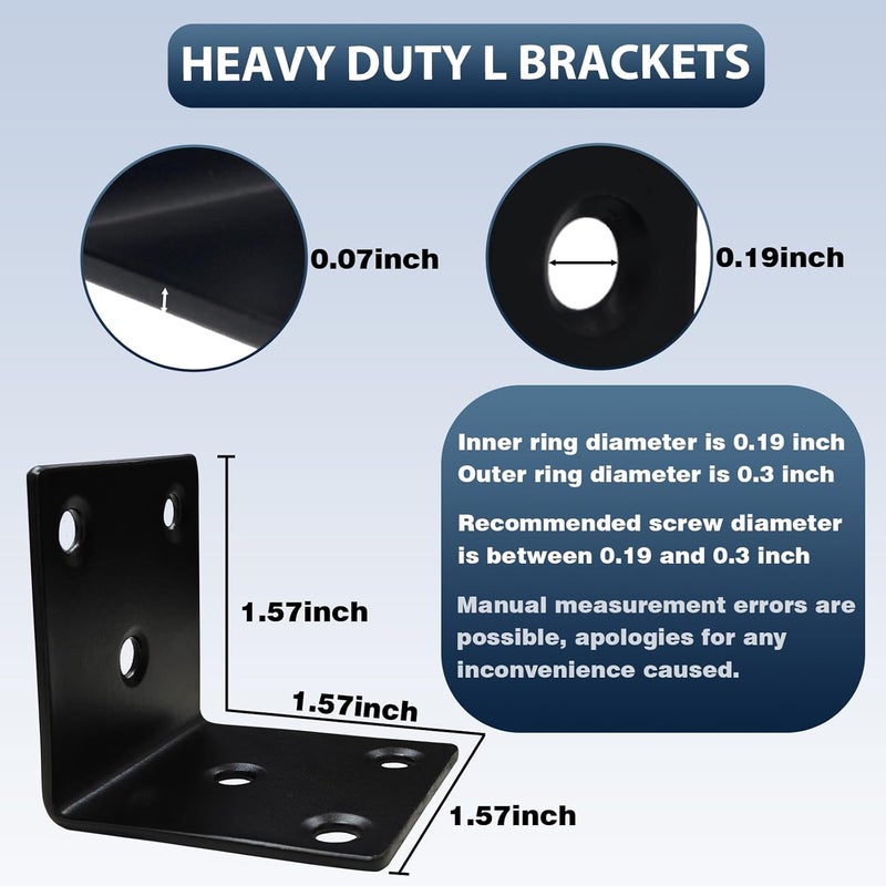 XHMAXE 25Pack 1.5''Black Angle Brackets with Slot, 2 MM Thickness Stainless Steel Brackets for Wooden Furniture Timber, Heavy Duty Wide Corner Metal Brace 90Degree Shape Steel Angle Bracket - Image 2